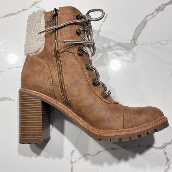 Nine West | Penni Women’s Brown Sherpa Lined Faux Leather Ankle Boots - Size 8.5 - Picture 5 of 15